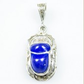 Silver Scarab Pendant with Natural Blue Stone